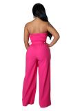 RoseRed Sleeveless Off Shoulder Pleated Belt Sexy Wide Leg Jumpsuits