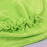 Green Halter Low Cut Crop Tops Pleated Two Pieces Skirt Long Dress