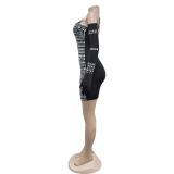 Black Halter Low Cut Crystal Sexy Bodycon Party Mini Dress with Gloves
