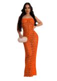 Orange Off Shoulder Knitted Sequins Hollow Sexy Cover Ups Beach Wear Dress