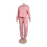 Pink Striped Long Sleeve Fashion Tops Sports Casual Pant Sets Dress