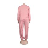 Pink Striped Long Sleeve Fashion Tops Sports Casual Pant Sets Dress
