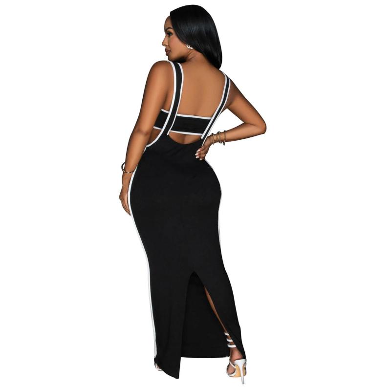 Black Straps Two Pieces Backless Two Pieces Pleated Midi Dress