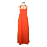 Orange Halter O Neck Backless Pleated Summer Women Maxi Dress