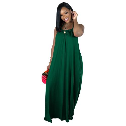 Green Halter O Neck Backless Pleated Summer Women Maxi Dress