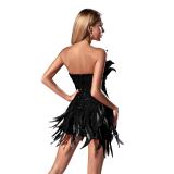 Black Off Shoulder Feather Bodycon Sequins Sexy Club Mini Dress