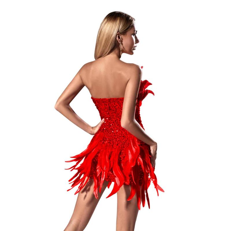 Red Off Shoulder Feather Bodycon Sequins Sexy Club Mini Dress