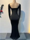 Black Elegant Long Sleeveless Rhinestones Pleated Party Prom Maxi Dress