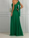 Green One Sleeve Chiffon Fashion Pleated Long Dress Plus Size