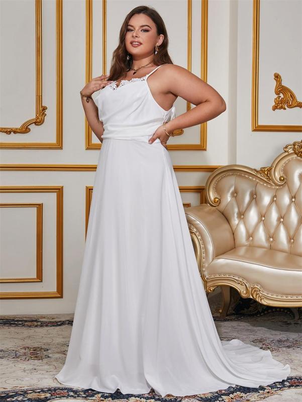 White Sleeveless Straps Fashion Women Wedding Tailing Maxi Dress