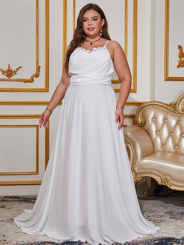 White Sleeveless Straps Fashion Women Wedding Tailing Maxi Dress