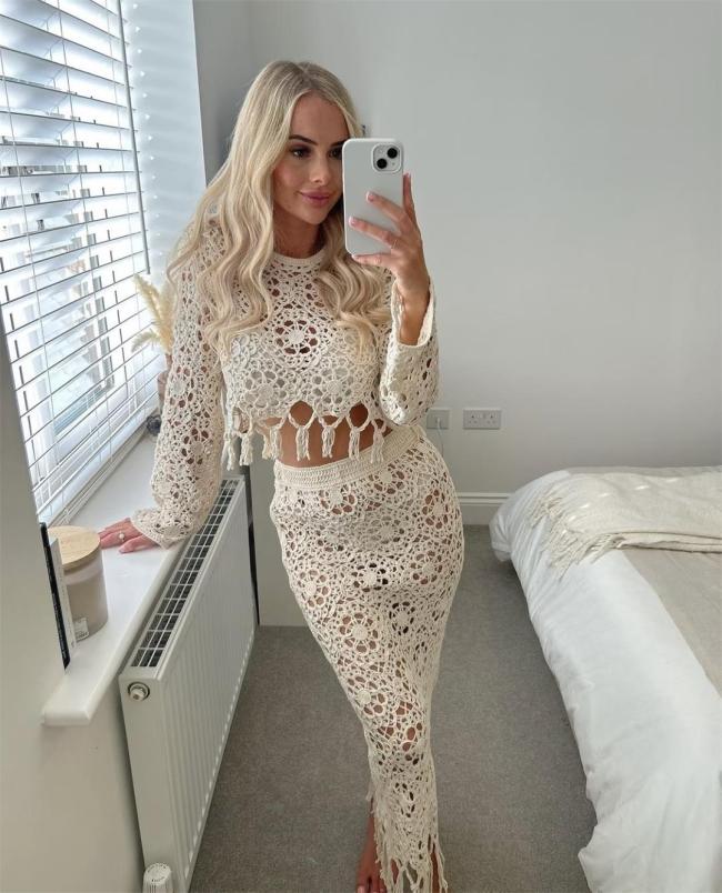 White White 2 Piece Set Vintage O-Neck Long Sleeve Knitting Elegant Skirt Sets