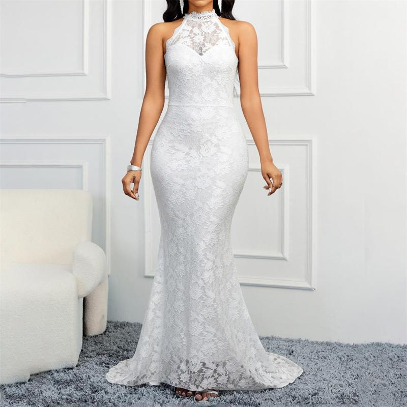 White Lace Sleeveless Embroidery Party Formal Women Long Dress Plus Size