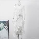 White Sleeveless Hollow Out Chic Crochet O Neck Hollow Out Knitted Skirt Set
