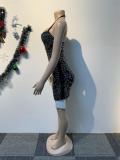 Black Halter Low Cut V Neck Bodycon Women Party Mini Dress