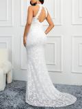 White Lace Sleeveless Embroidery Party Formal Women Long Dress Plus Size