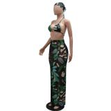 Green Summer Fashion Printed Two-Piece Sexy Lingerie Set With Long Skirt Sets