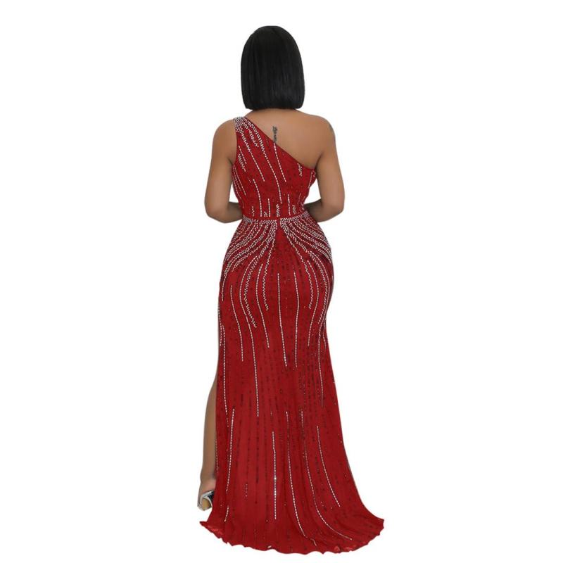 Red Elegant Women Sleeveless Diamonds Party Prom Gowns Maxi Dress