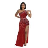 Red Elegant Women Sleeveless Diamonds Party Prom Gowns Maxi Dress