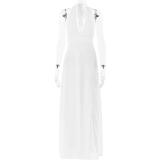 White Sleeveless Deep V Neck Pleated Women Party Elegant Maxi Dress