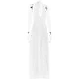 White Sleeveless Deep V Neck Pleated Women Party Elegant Maxi Dress