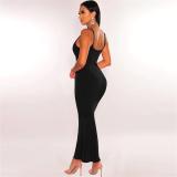 Black Halter Low Cut Bodycon Women Fashion Solid Long Dress
