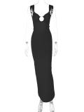 Black Straps Deep V Neck Backless Luxury Slit Evening Gowns Prom Dress