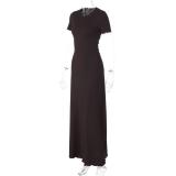Short Sleeve O Neck Striped Women Pleated Fashion Outfit Party Maxi Dress