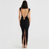 Black Straps Deep V Neck Backless Luxury Slit Evening Gowns Prom Dress