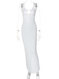 White Straps Deep V Neck Backless Luxury Slit Evening Gowns Prom Dress