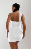 White Snatched Halter Pleated Club Bodycon Mini Dress