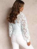 White Lace Embroidery Hollow Out Long Sleeve Office Lady Crop Top
