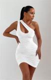 White Snatched Halter Pleated Club Bodycon Mini Dress