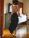 Black Straps Low Cut Sexy Pleated Women Club Dress