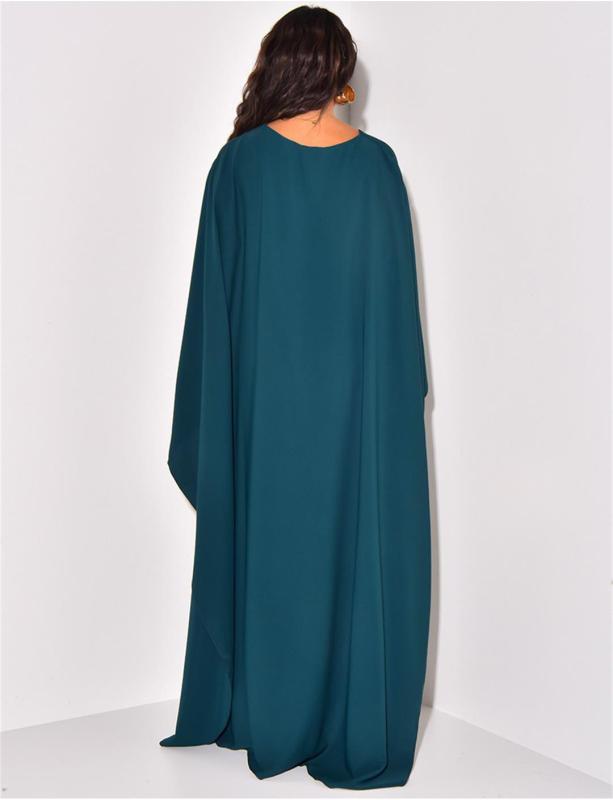 Green Long Sleeve Shawl Loose Fit Casual Women Solid Midi Dress