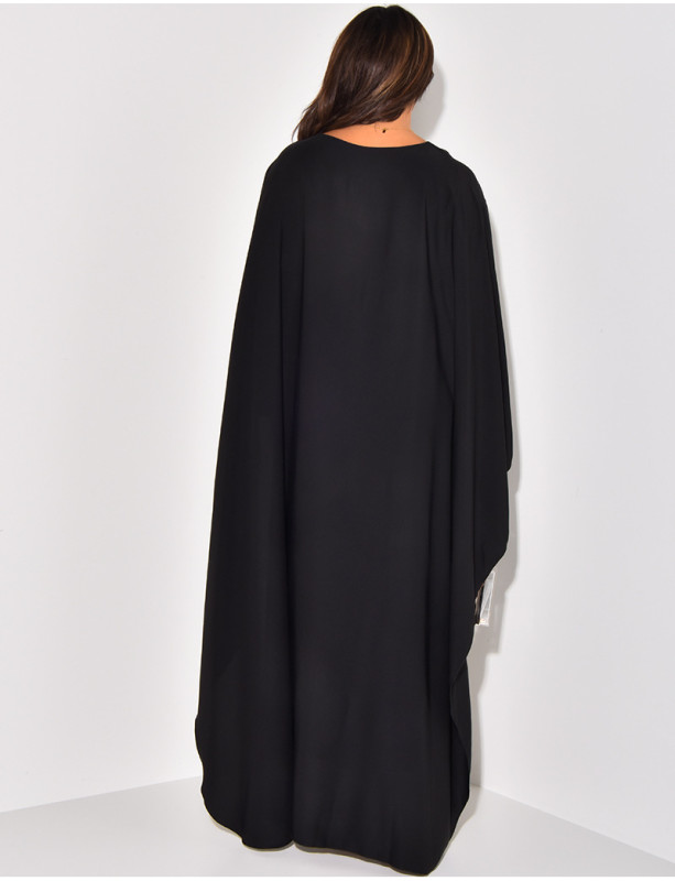 Black Long Sleeve Shawl Loose Fit Casual Women Solid Midi Dress 001