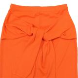 Orange Sleeveless Short Crop Top Striped Bandage Pleated Club Midi Dress