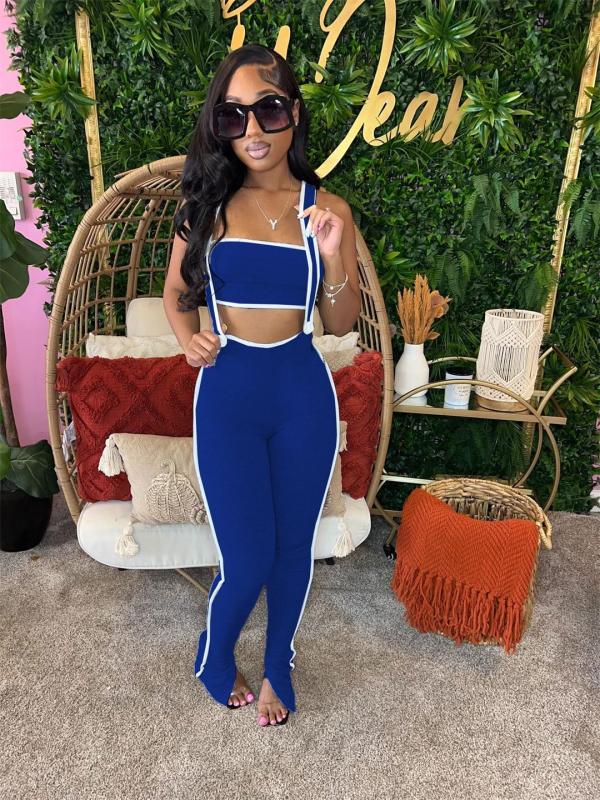 Blue Straps Two Pieces Women Bodycon Party Casual Overall Jumpsuit Sets