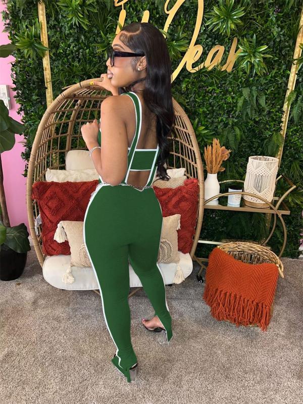 Green Straps Two Pieces Women Bodycon Party Casual Overall Jumpsuit Sets