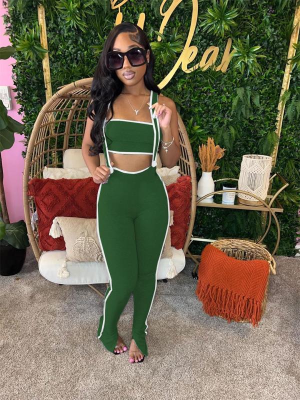 Green Straps Two Pieces Women Bodycon Party Casual Overall Jumpsuit Sets