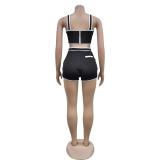 Black Halter Tank Top Two Pieces Party Short Sets