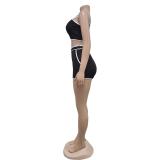 Black Halter Tank Top Two Pieces Party Short Sets