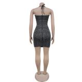 Black Hollow Out Rhinestones Bandage Rings Club Dress