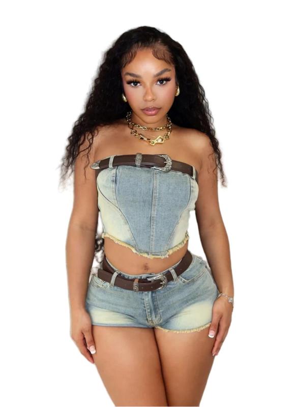 Denim Two Pieces Women Jeans Sexy Short Sets