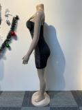 Black Sleeveless Low Cut Halter Rhinestone Sexy Party Prom Mini Dress