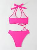 Rose Red Women Bandage Tankini Swimsuit Sexy Bikini