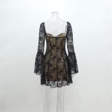 Black Low Cut Lace Hollow Out Lining Sexy Mini Club Dress