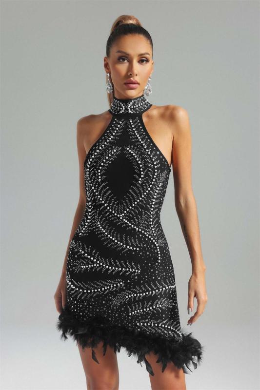 Black Sleeveless Mesh Rhinestone Bodycon Party Prom Mini Dress
