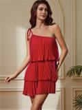 Red Chiffon Sleeveless Pleated Fashion Women Skirt Dres
