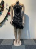 Black Sleeveless Mesh Rhinestone Bodycon Party Prom Mini Dress